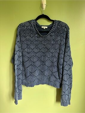 Z Supply Blue Cropped Knit Sweater | Textured | Size L